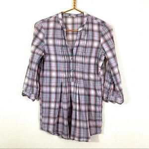 Fossil Tan Plaid Semi-Sheer Shirt Top Size Medium